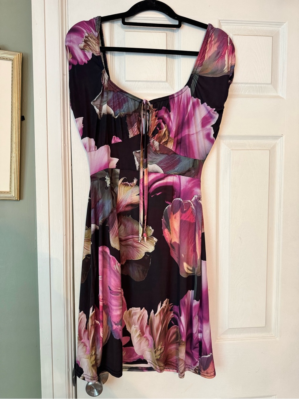 PrettyLittleThing Black Mini Dress with Pink Floral Print